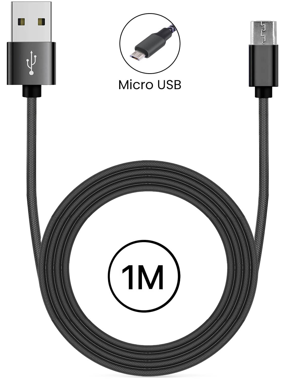 Câble Micro USB en nylon 1m 2A - Noir