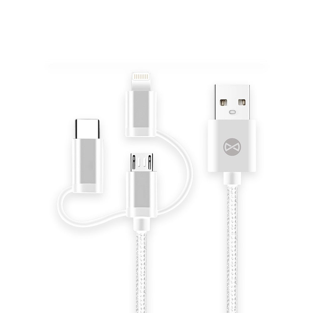 Câble 3 en 1 Forever USB - Lightning, USB-C, microUSB - Blanc
