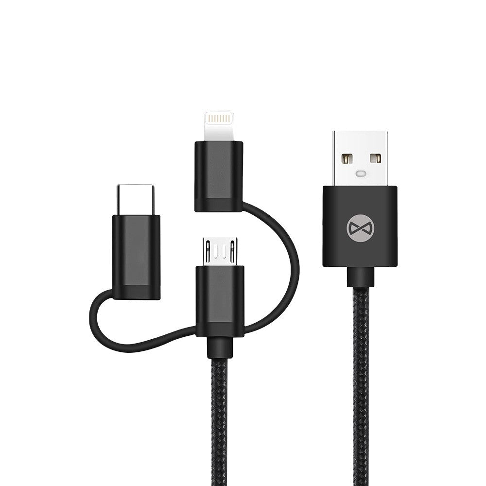 Câble 3 en 1 Forever USB - Lightning, USB-C, microUSB - Noir