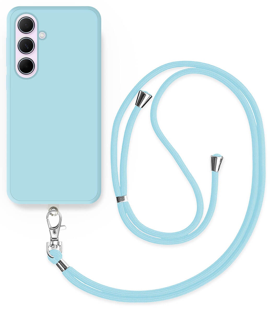 Cordon téléphone en nylon tressé 80cm réglable Bleu ciel