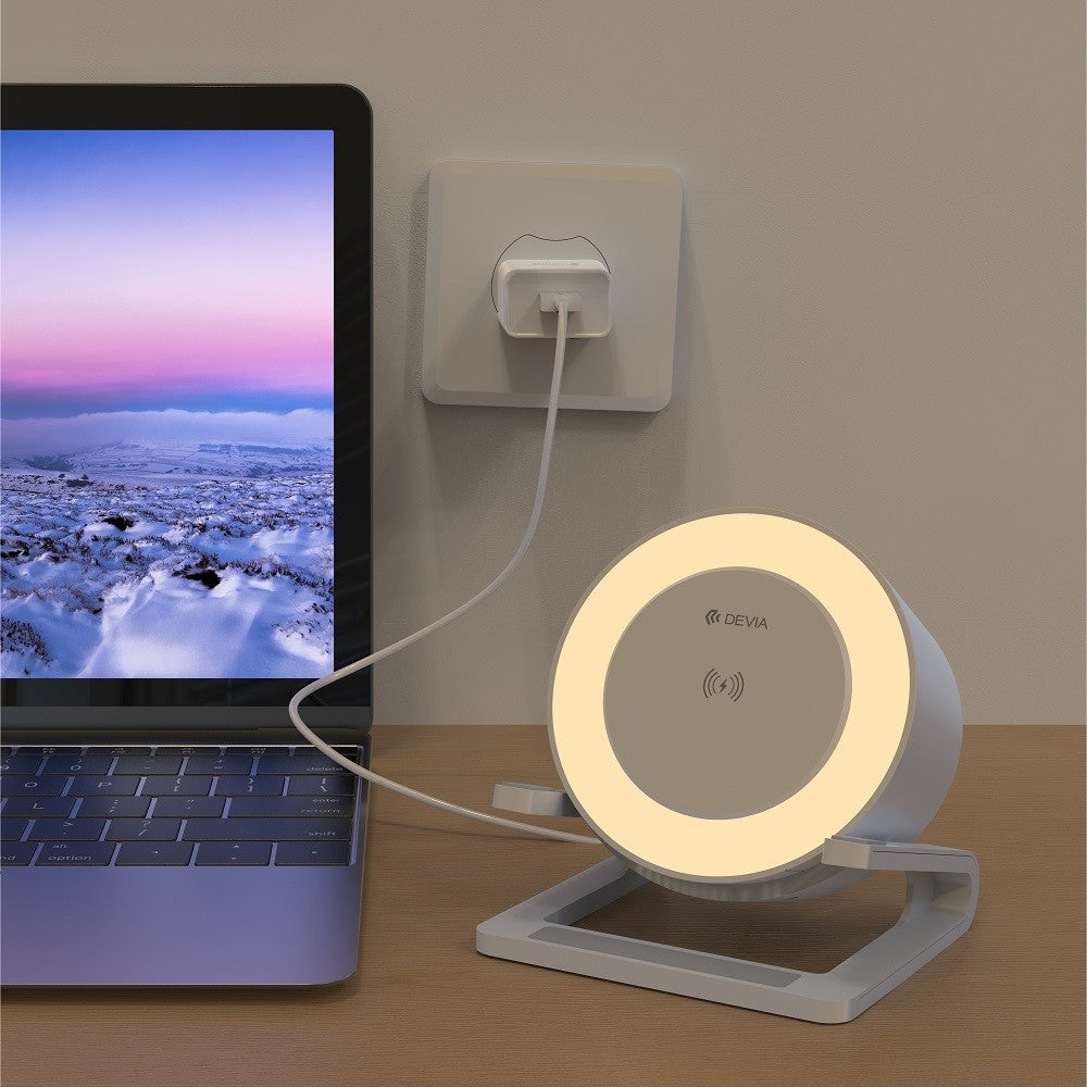 Enceinte Bluetooth Devia IM-3 avec chargeur sans fil 15W et lampe Blanc