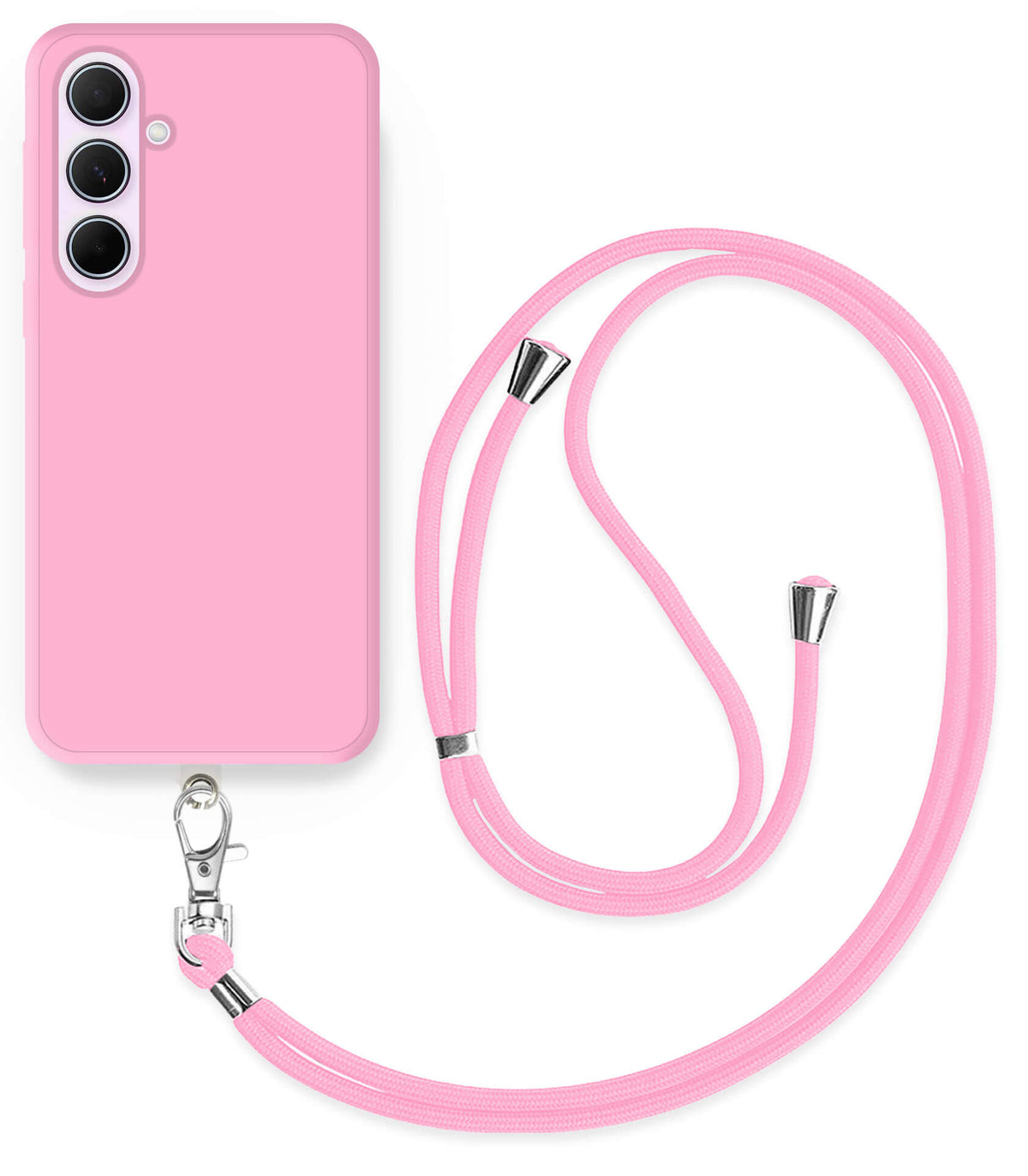Cordon téléphone en nylon tressé 80cm réglable Rose Bonbon