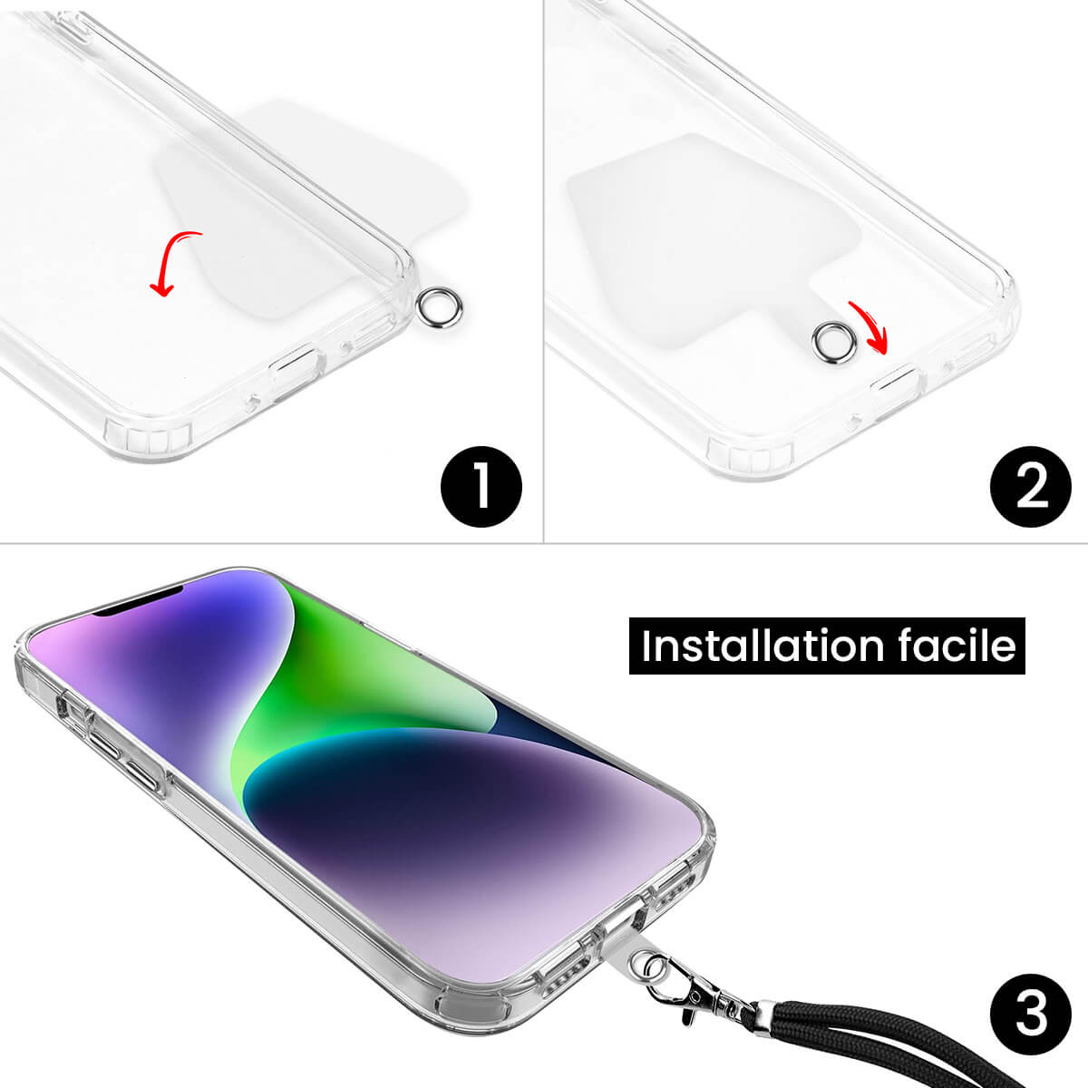 Cordon téléphone en nylon tressé 80cm réglable Rose Bonbon