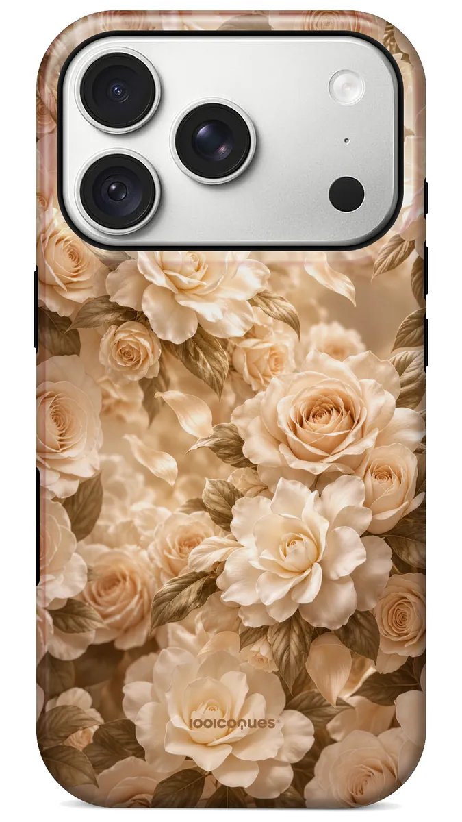 Coque Prestige Champagne vue de dos : des roses crème et champagne serrées les unes contre les autres