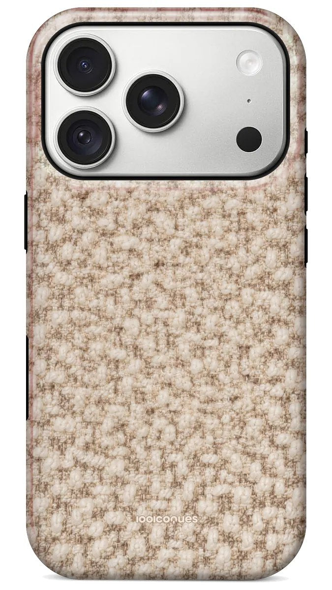 Coque Prestige Bouclé vue de dos : l'effet d'un tissu bouclé crème et taupe
