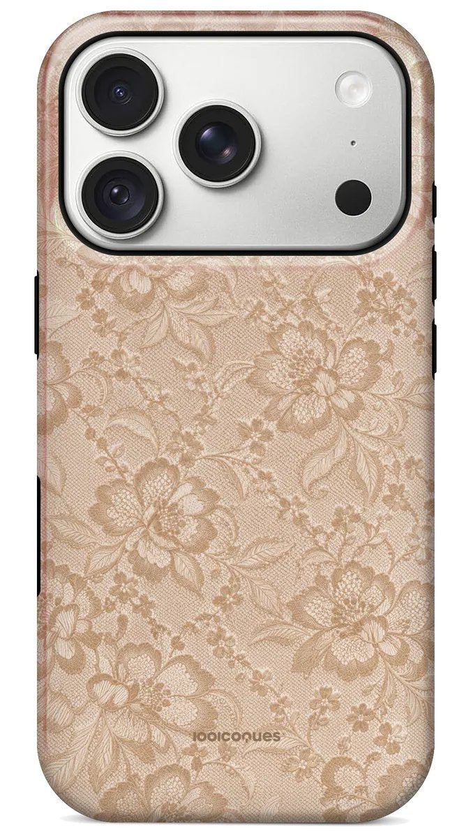 Coque Prestige Dentelle Crème vue de dos : une dentelle florale ton sur ton beige crème