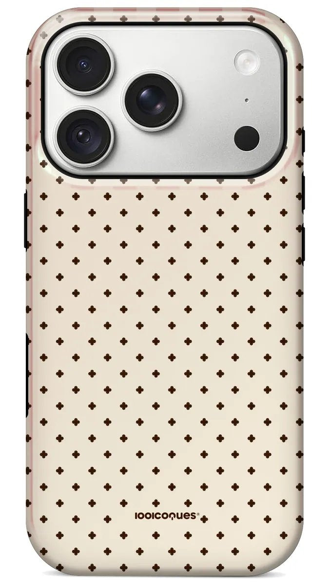 Coque Prestige Pois Crème vue de dos : de petits pois noirs sur fond crème