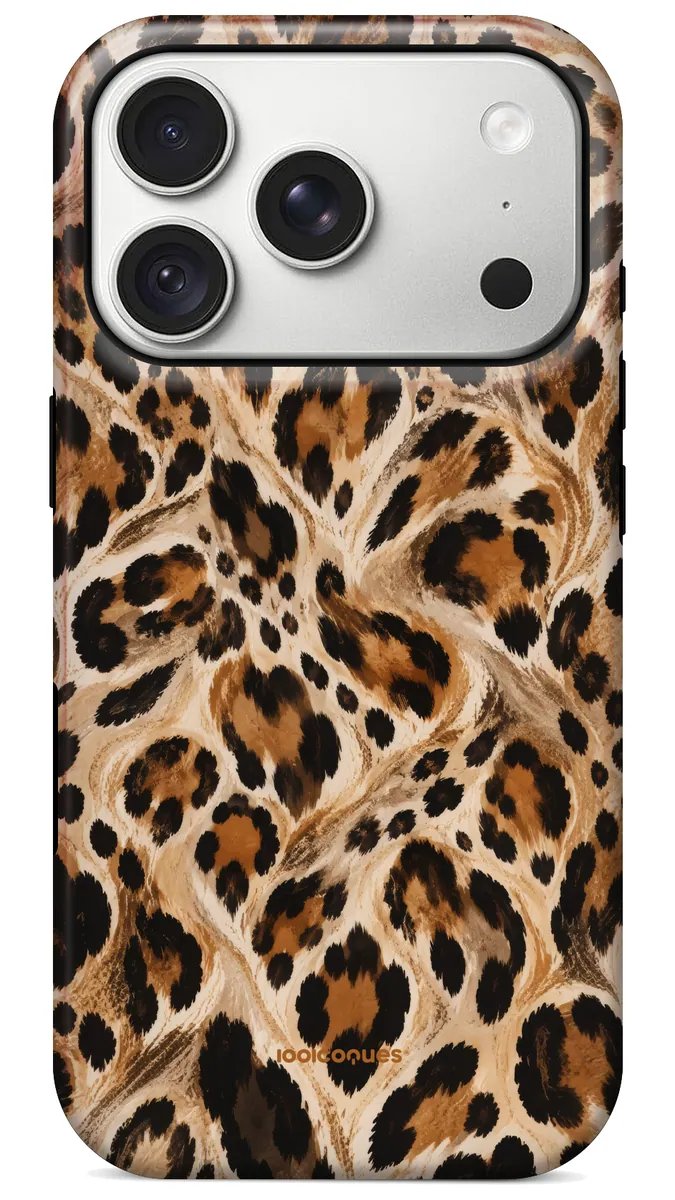 Coque Prestige Savane vue de dos : un imprimé léopard ondulé aux tons fauves
