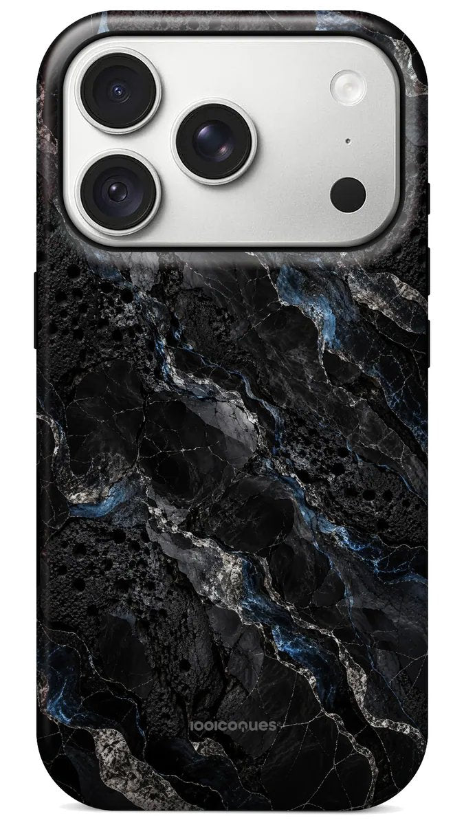 Coque Prestige Basalte vue de dos : une roche volcanique noire aux reflets bleutés