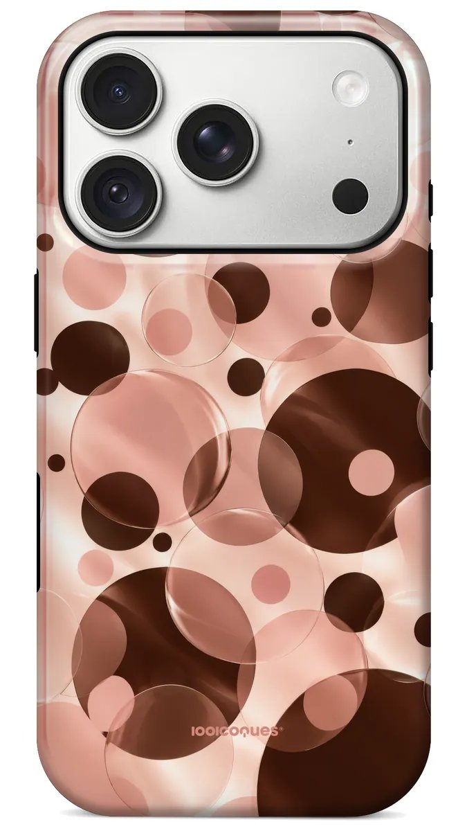 Coque Prestige Bubbles vue de dos : des bulles chocolat et rose poudré qui se superposent
