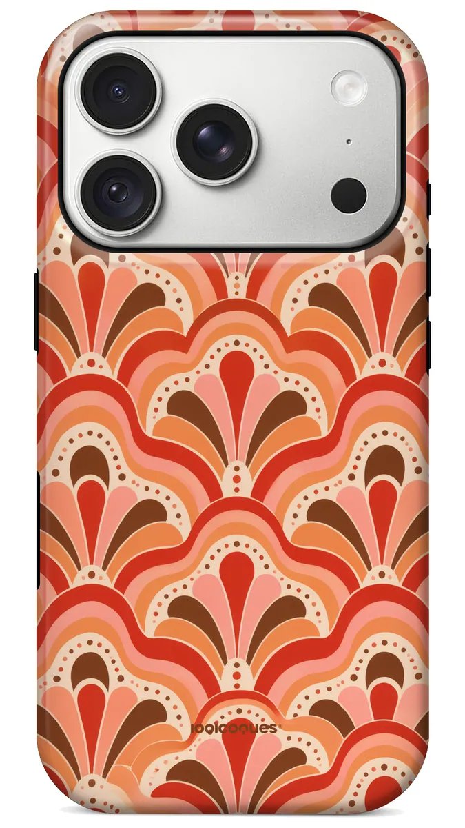 Coque Prestige Corail vue de dos : des écailles rétro corail, rose et orange