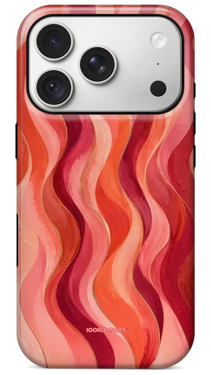 Coque Prestige Sorbet vue de dos : des vagues corail, rose et framboise