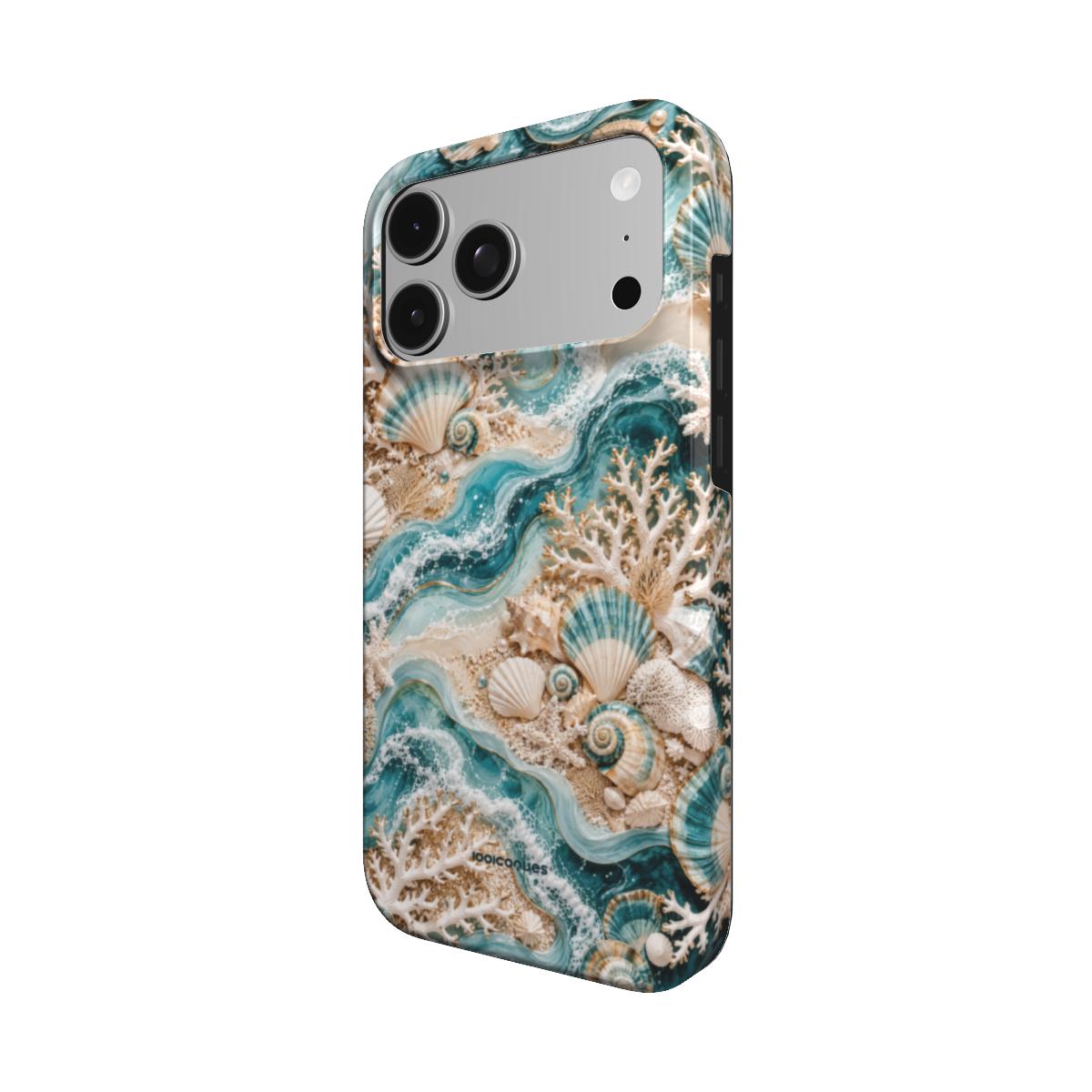 Coque Prestige Corail Bleu vue de trois quarts, avec le rebord de la coque