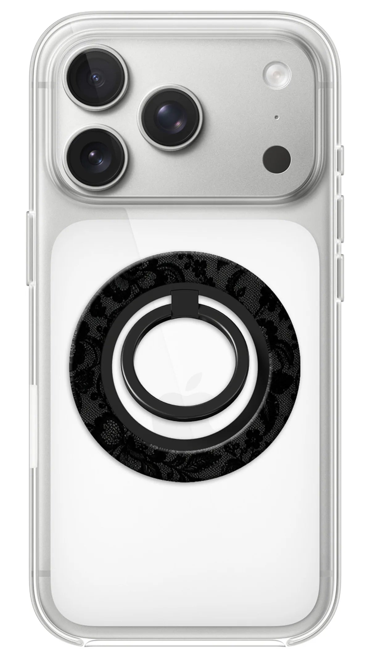 Bague Téléphone Magnétique Prestige Dentelle Noire, bague magnétique fixée au dos du téléphone, pour une prise en main sûre et un support vidéo pratique