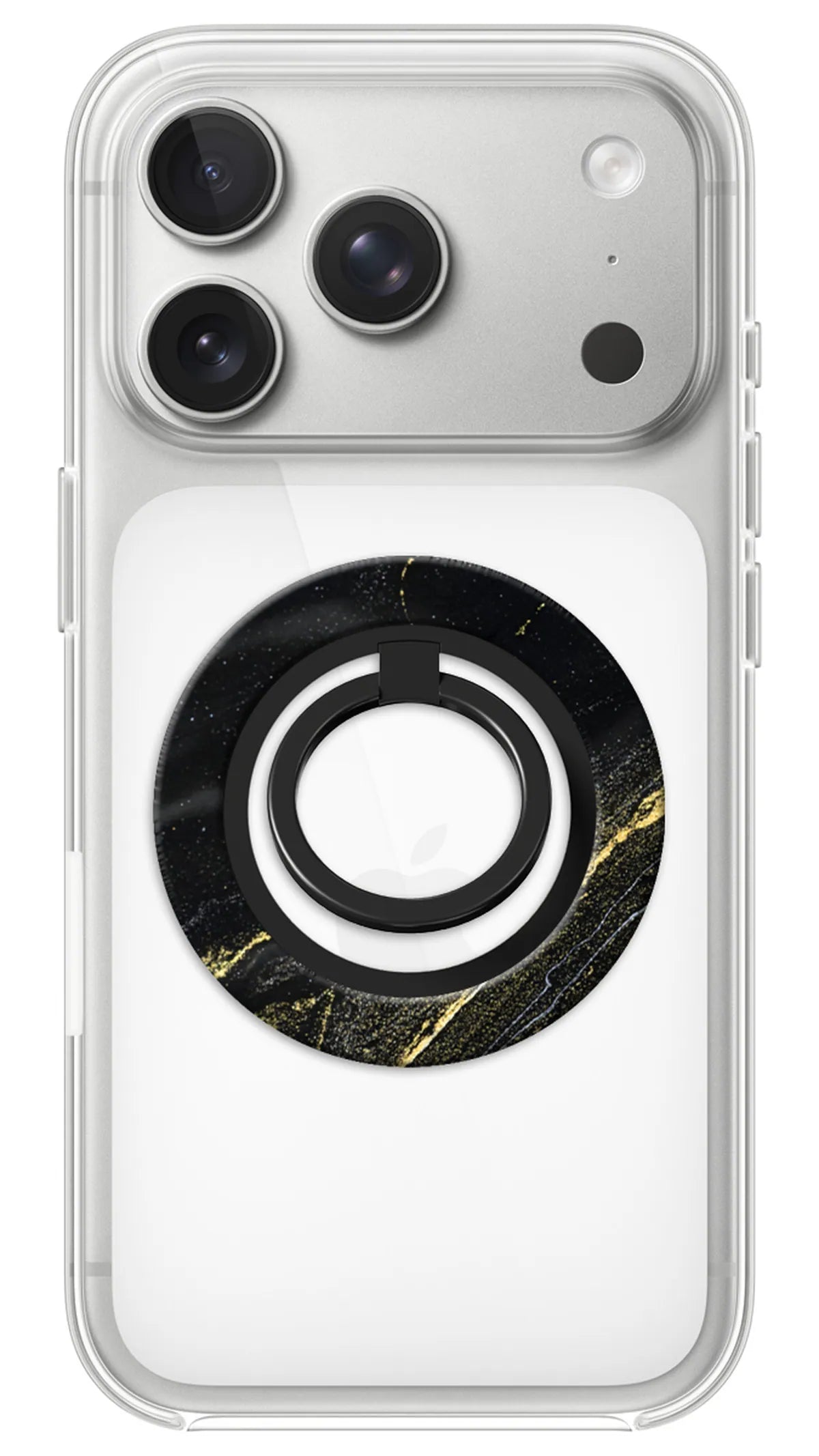 Bague Téléphone Magnétique Prestige Onyx Or, bague magnétique fixée au dos du téléphone, pour une prise en main sûre et un support vidéo pratique