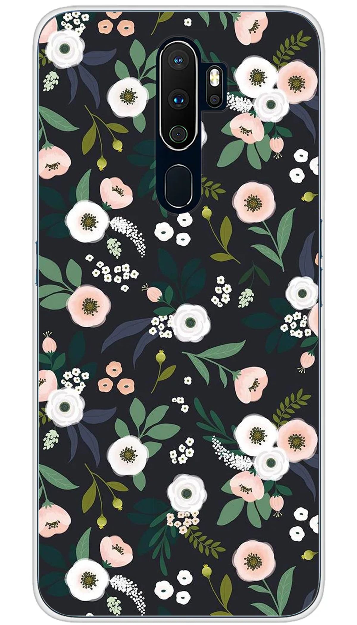 Coque Oppo Flowers Noir - A5 2020