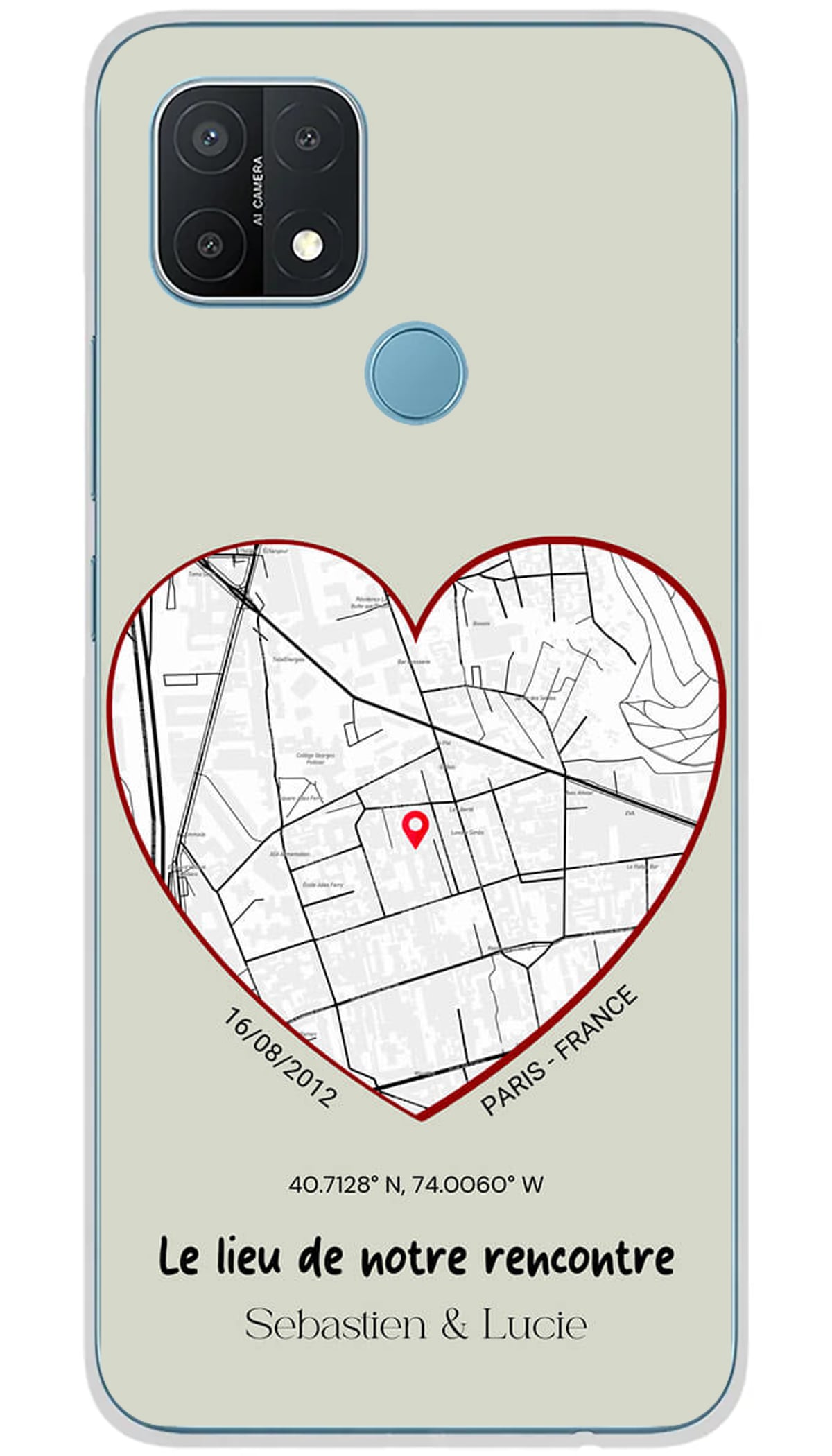 Coque personnalisée Oppo Map Coeur - A15