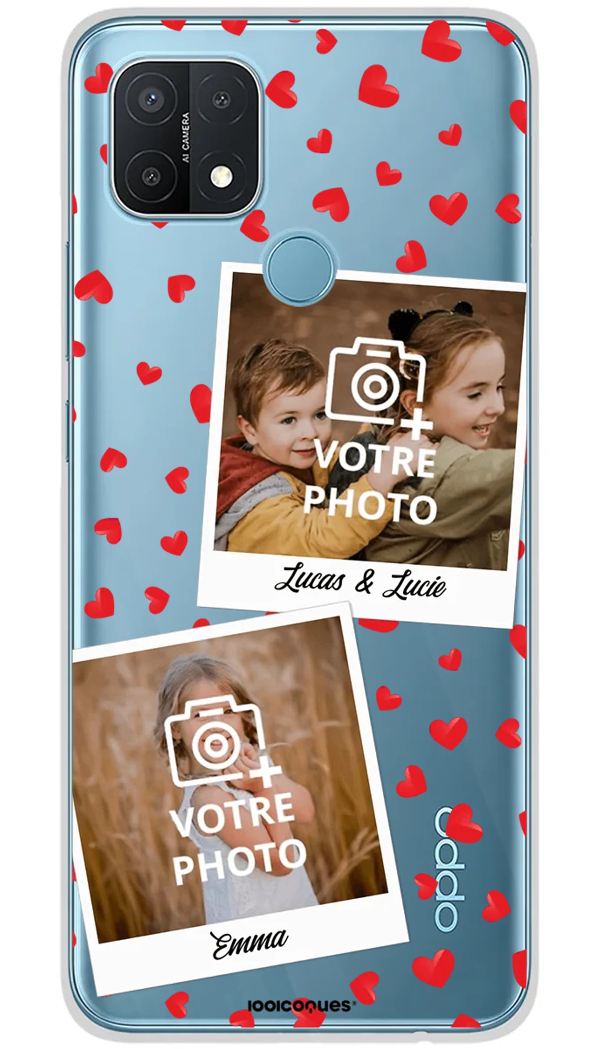 Coque personnalisée Oppo Polaroid Coeurs - A15