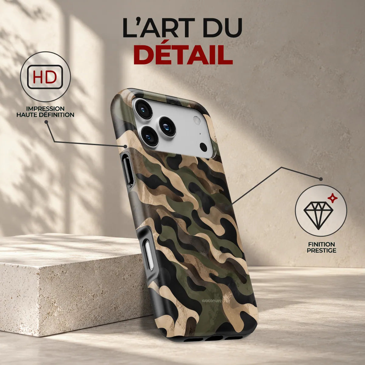 Coque Prestige Camo, l'art du détail : impression haute définition et finition prestige