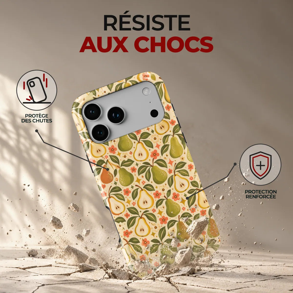 Coque Prestige Poire, résiste aux chocs : protège des chutes, protection renforcée