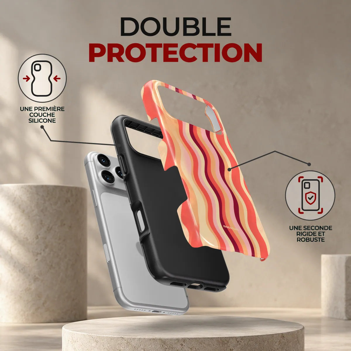 Coque Prestige Wave Pop, double protection : une première couche en silicone souple et une seconde coque rigide et robuste