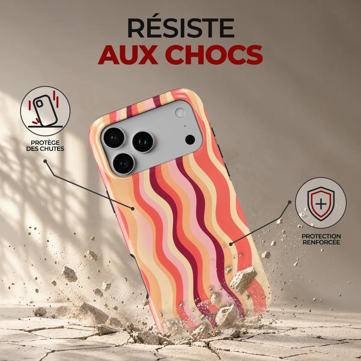 Coque Prestige Wave Pop, résiste aux chocs : protège des chutes, protection renforcée