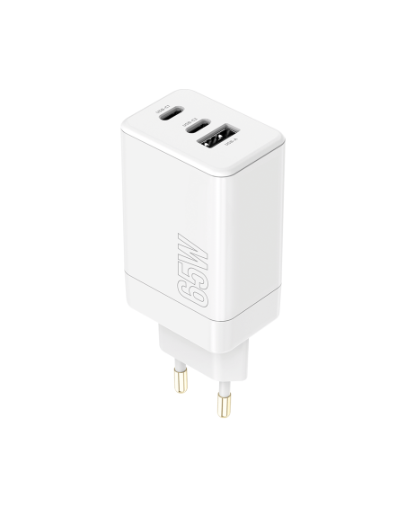 Chargeur USB-C 65W avec deux ports USB-C et un port USB - Blanc