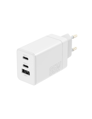 Chargeur USB-C 65W avec deux ports USB-C et un port USB - Blanc