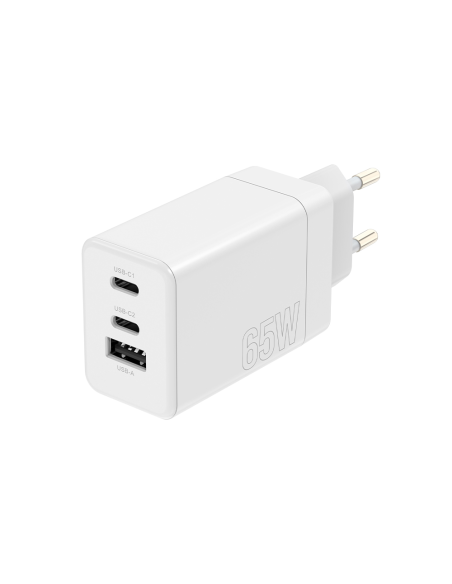 Chargeur USB-C 65W avec deux ports USB-C et un port USB - Blanc