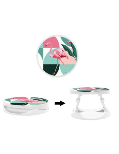 Grip imprimé pour téléphone | Design Flamants Roses géométrique | Poignée et support smartphone