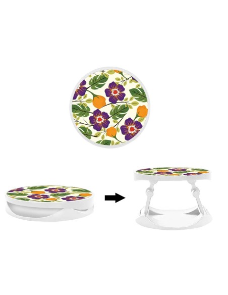 Grip imprimé pour téléphone | Design Fleurs Violettes | Poignée et support smartphone