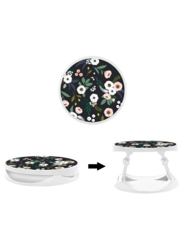 Grip imprimé pour téléphone | Design Flowers Noir | Poignée et support smartphone