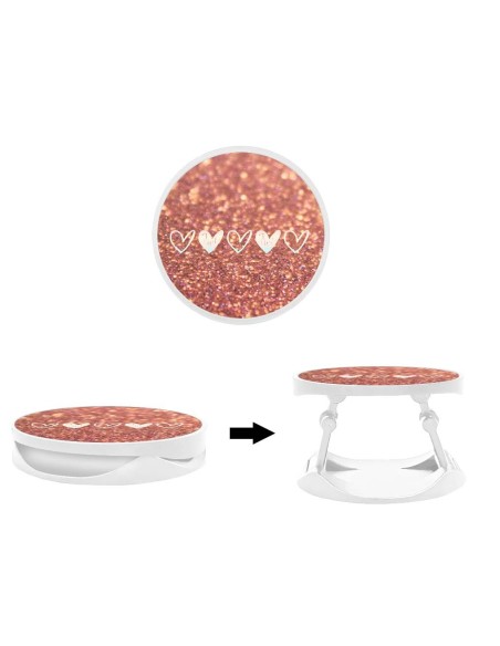 Grip imprimé pour téléphone | Design Paillettes coeur | Poignée et support smartphone