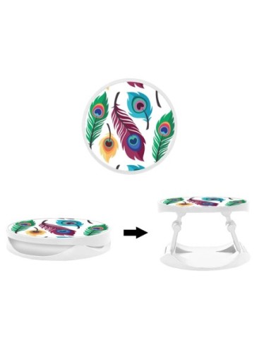 Grip imprimé pour téléphone | Design Plume de Paon | Poignée et support smartphone