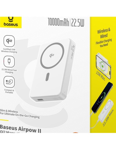 Batterie externe Power Bank Baseus Airpow Qi2 10000mAh 22.5W Blanc