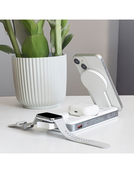 Batterie externe Power Bank Sans fil 3-en-1 MATB-300 10000 mAh Blanc