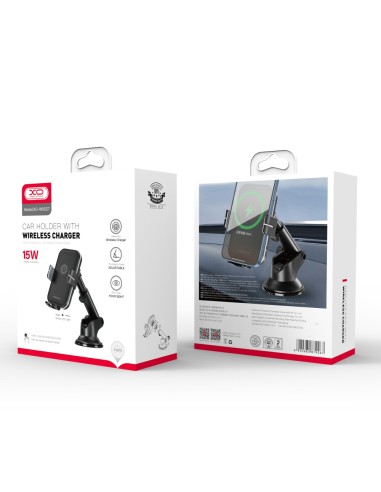 XO support voiture WX027 with wireless inductive charger noir 15W with suction cup