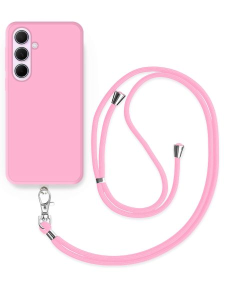 Cordon téléphone en nylon tressé 80cm réglable Rose Bonbon