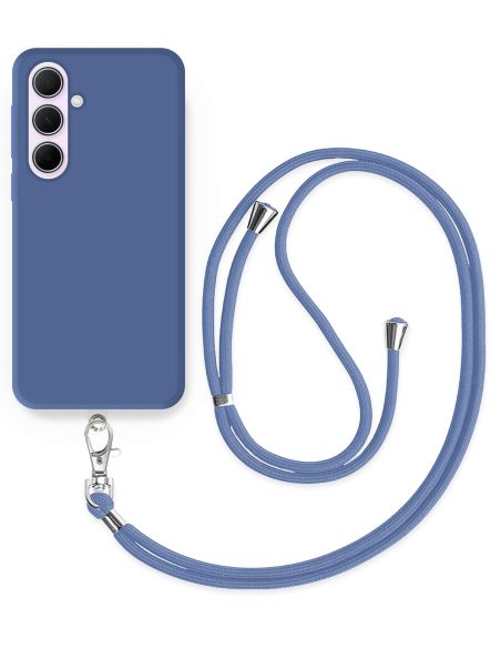Cordon téléphone en nylon tressé 80cm réglable Bleu Gris