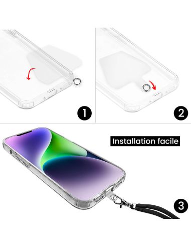 Cordon téléphone en nylon tressé 80cm réglable Bleu Gris