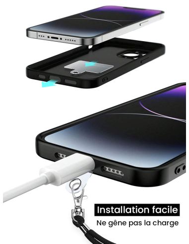 Cordon téléphone en nylon tressé 80cm réglable Bleu Gris