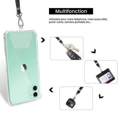 Cordon téléphone en nylon tressé 80cm réglable Blanc