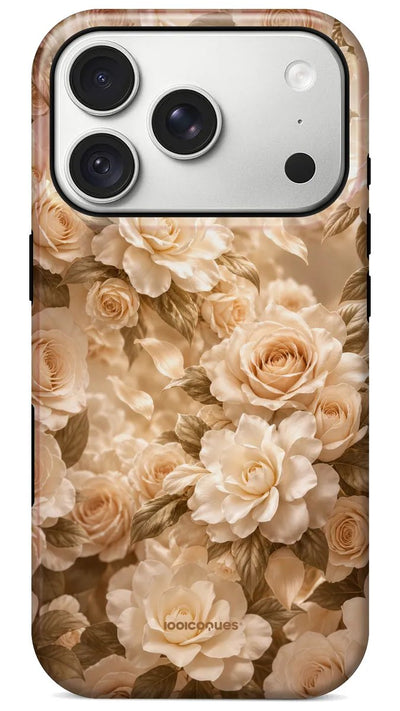 Coque Prestige Champagne vue de dos : des roses crème et champagne serrées les unes contre les autres
