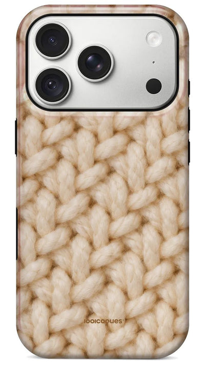 Coque Prestige Maille vue de dos : l'effet d'un gros tricot crème