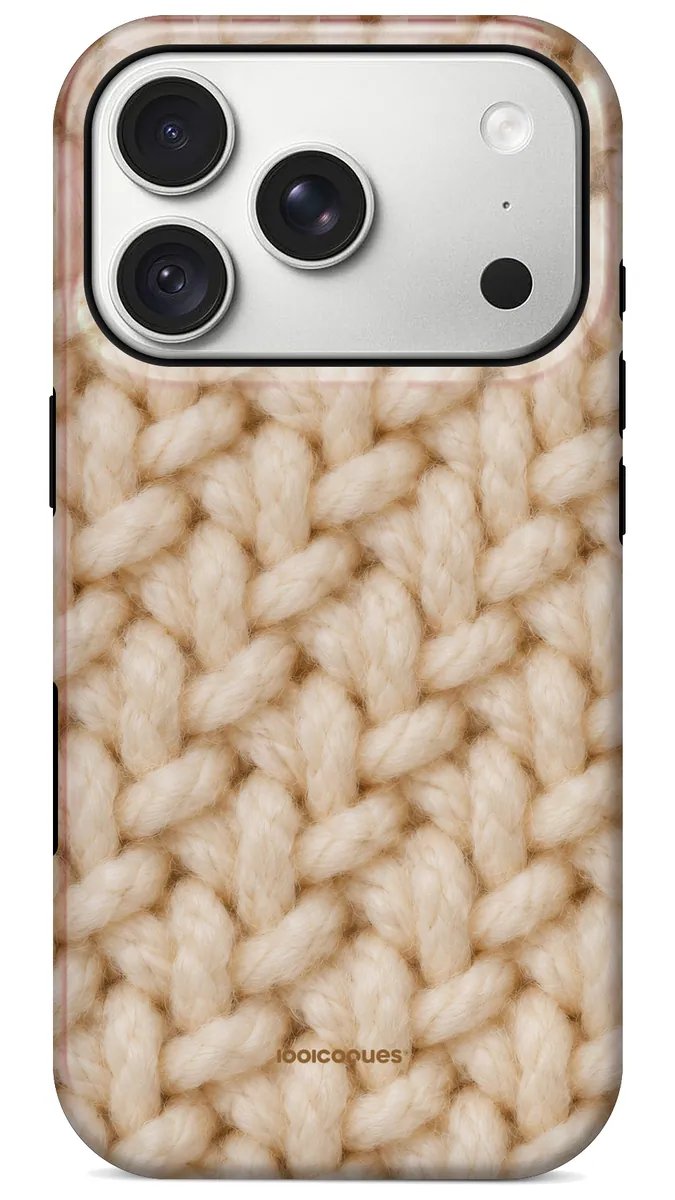 Coque Prestige Maille vue de dos : l'effet d'un gros tricot crème