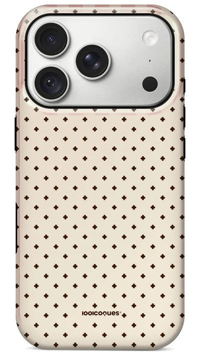 Coque Prestige Pois Crème vue de dos : de petits pois noirs sur fond crème