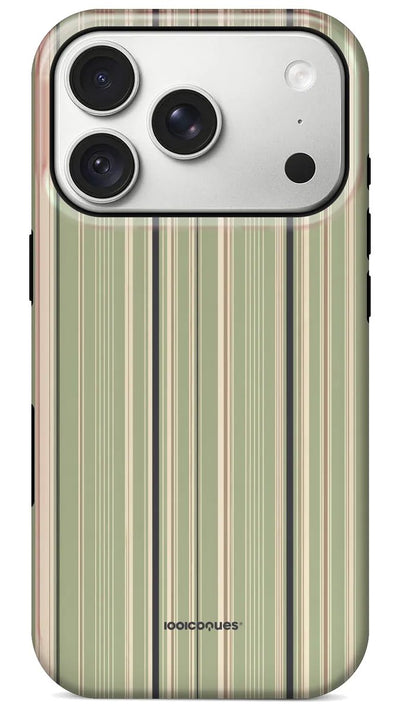 Coque Prestige Sauge Fine vue de dos : de fines rayures vert sauge et crème