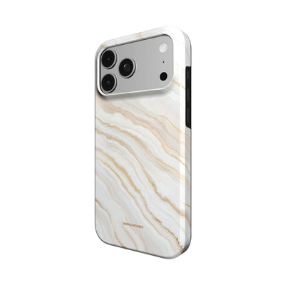 Coque Prestige Albâtre vue de trois quarts, avec le rebord de la coque