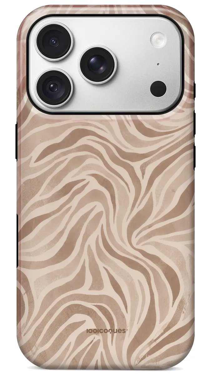 Coque Prestige Dune vue de dos : des ondulations beige et taupe comme le sable sculpté par le vent