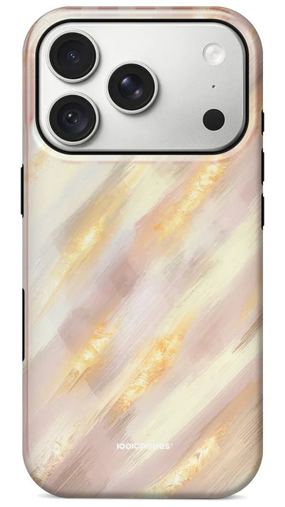 Coque Prestige Halo vue de dos : des traits pastel nacrés et des touches dorées